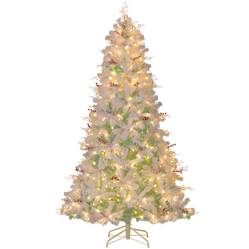 Pre-Lit Artificial Christmas Tree, Snow Flocked Branch Tips, M, White