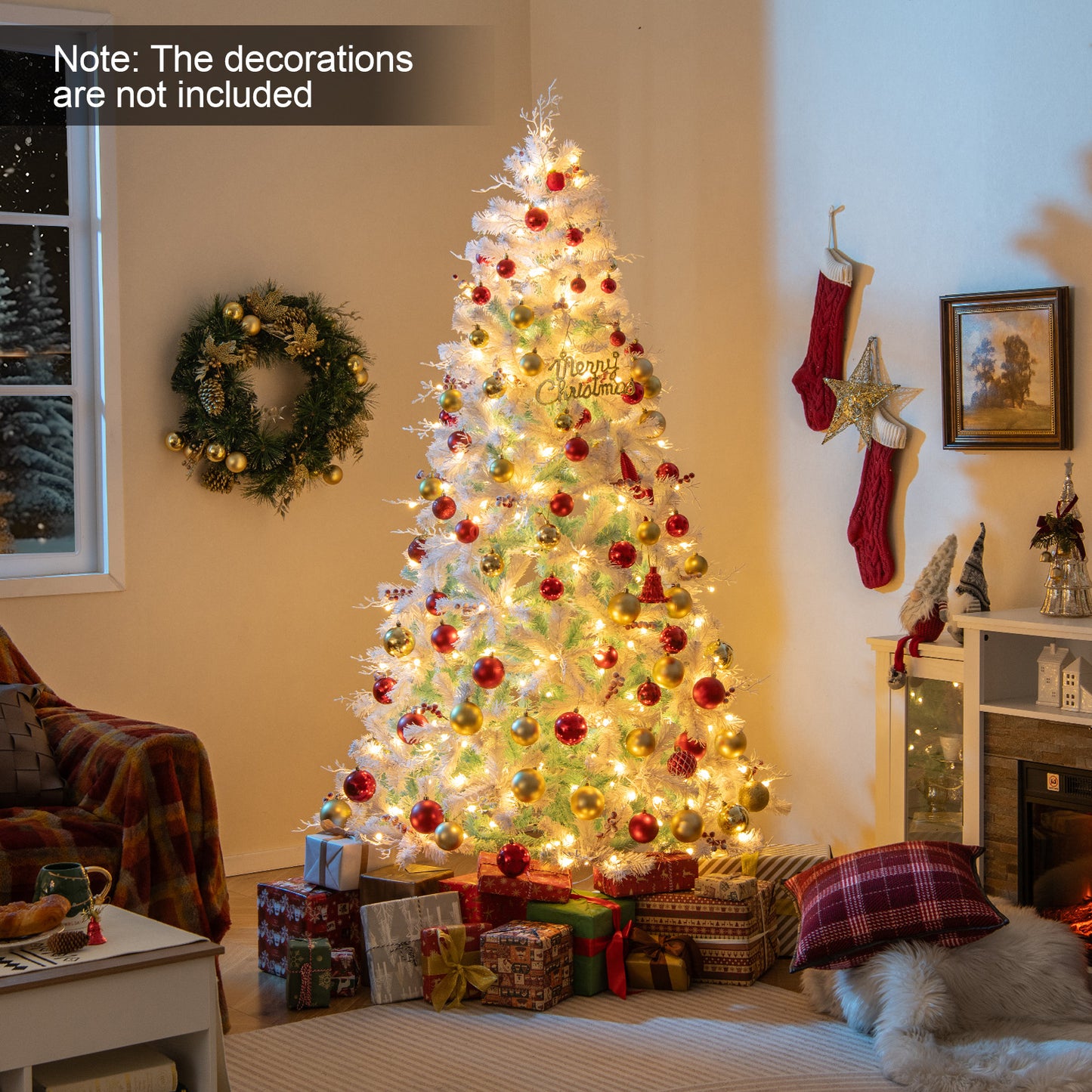 Pre-Lit Artificial Christmas Tree with Snow Flocked Branch Tips-M, White Christmas at Gallery Canada