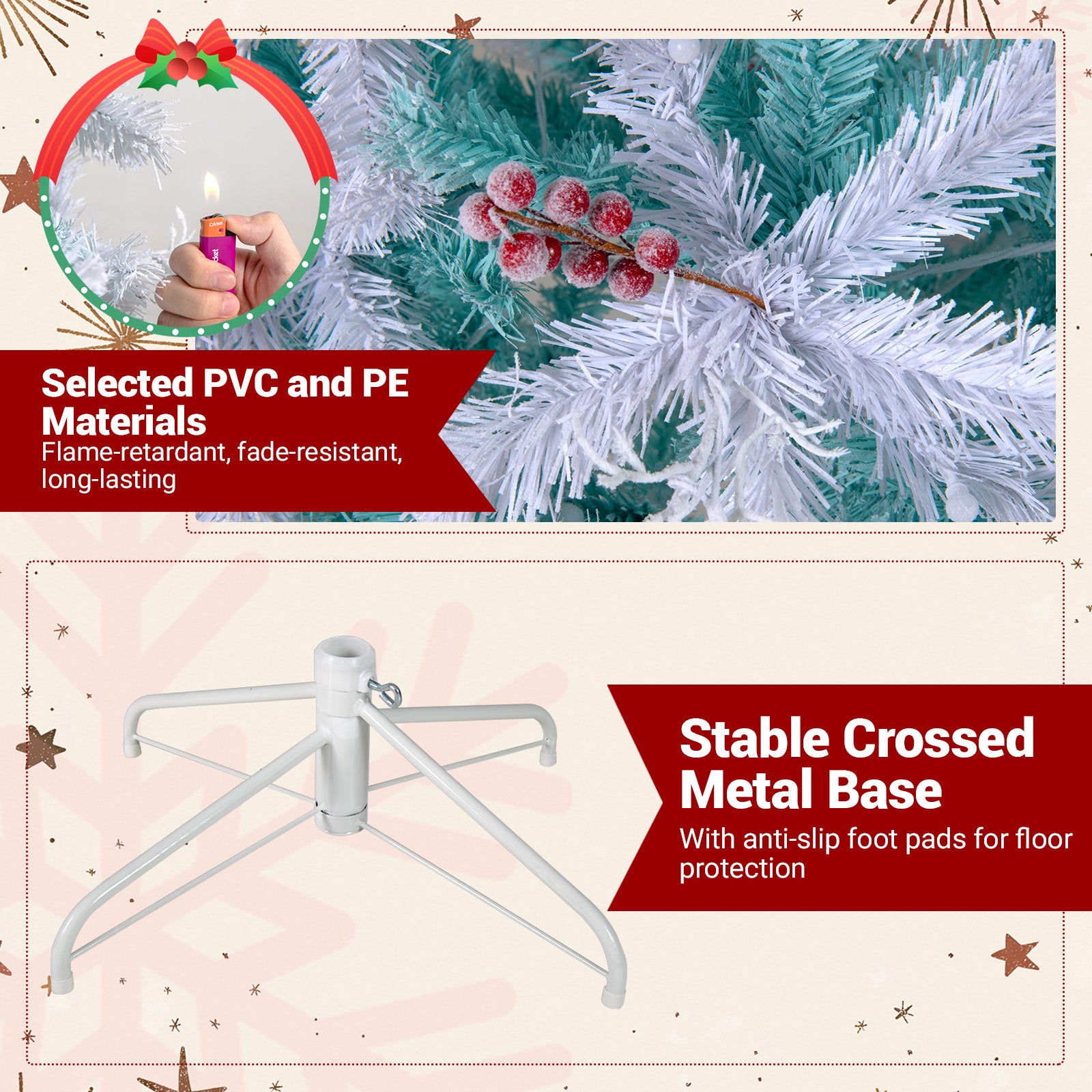 Pre-Lit Artificial Christmas Tree with Snow Flocked Branch Tips-M, White Christmas at Gallery Canada