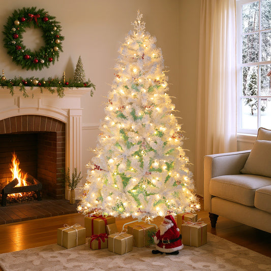 Pre-Lit Artificial Christmas Tree with Snow Flocked Branch Tips-S, White Christmas White at Gallery Canada