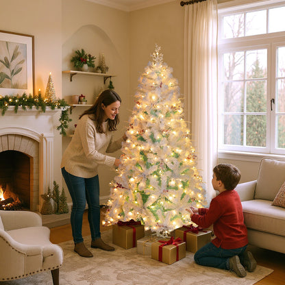 Pre-Lit Artificial Christmas Tree with Snow Flocked Branch Tips-S, White Christmas at Gallery Canada