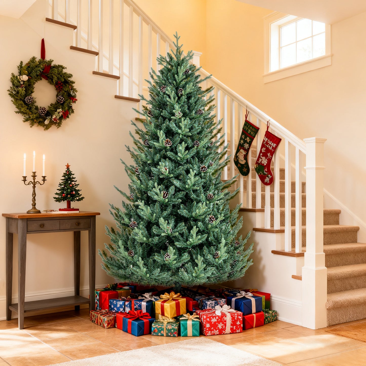 Pre-Lit Artificial Christmas Tree with Multicolored LED Lights-M