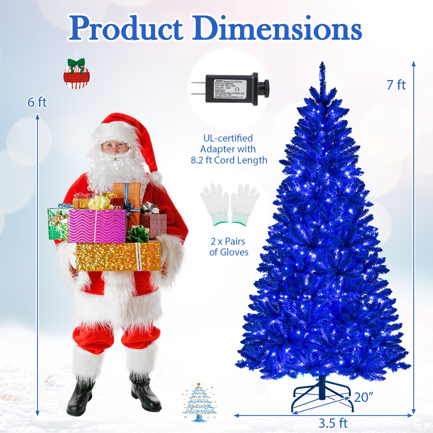 Pre-Lit Artificial Christmas Tree, 7 ft, 340 Blue LED Lights, 3 Modes, Blue Christmas Tree at Gallery Canada