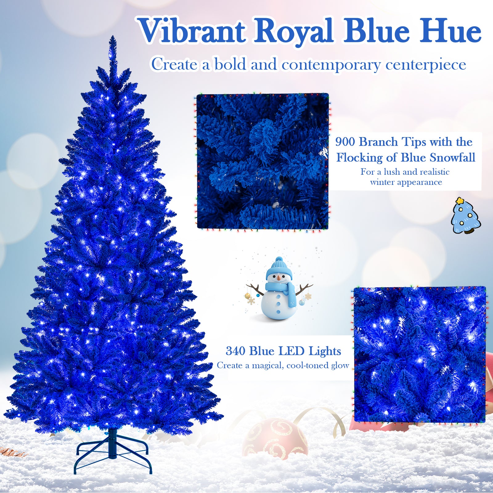 Pre-Lit Artificial Christmas Tree, 7 ft, 340 Blue LED Lights, 3 Modes, Blue Christmas Tree at Gallery Canada