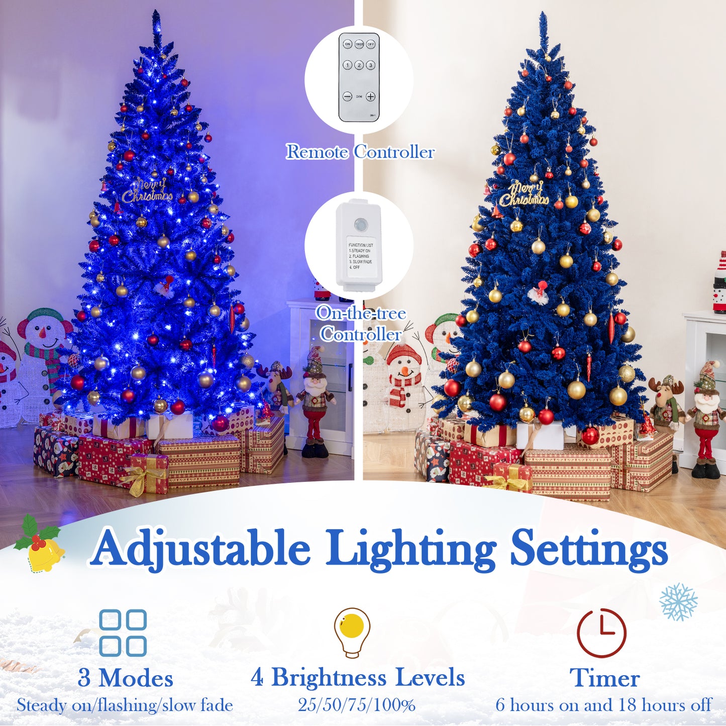 Pre-Lit Artificial Christmas Tree, 7 ft, 340 Blue LED Lights, 3 Modes, Blue Christmas Tree at Gallery Canada