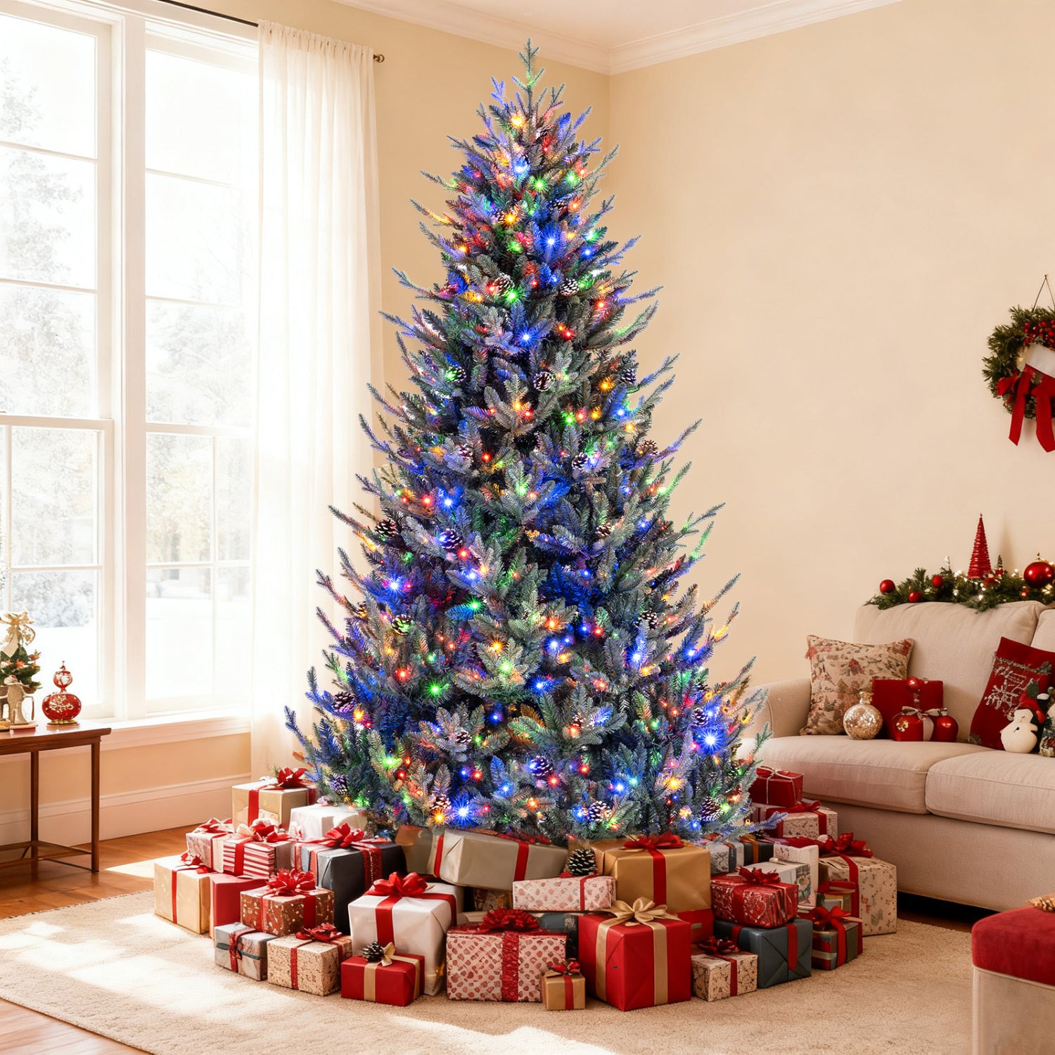 Pre-Lit Artificial Christmas Tree, Multicolored LED, L, Green Christmas Tree at Gallery Canada