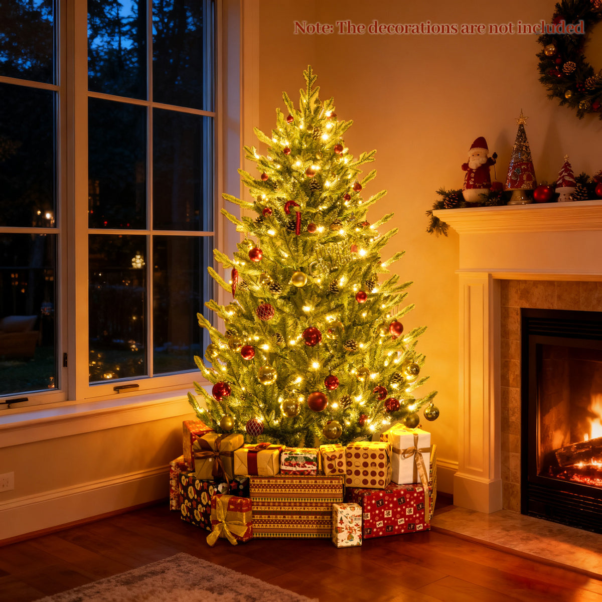 Pre-Lit Artificial Christmas Tree, Multicolored LED Lights, S, Green