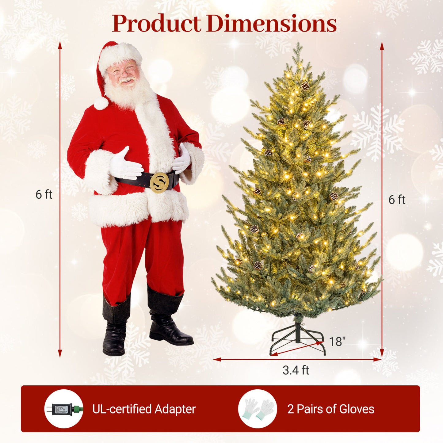 Pre-Lit Artificial Christmas Tree, Multicolored LED Lights, S, Green