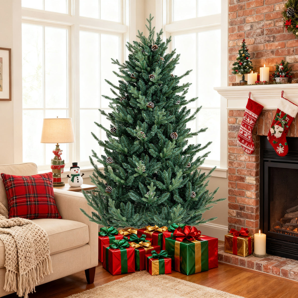 Pre-Lit Artificial Christmas Tree, Multicolored LED Lights, S, Green