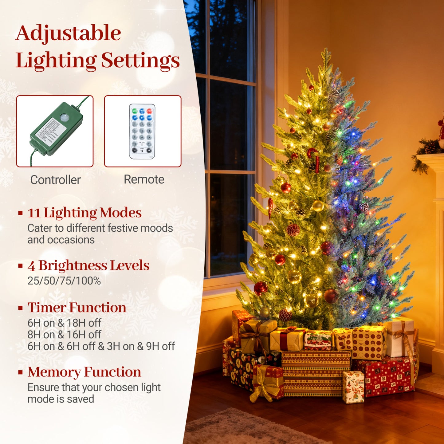 Pre-Lit Artificial Christmas Tree, Multicolored LED Lights, S, Green