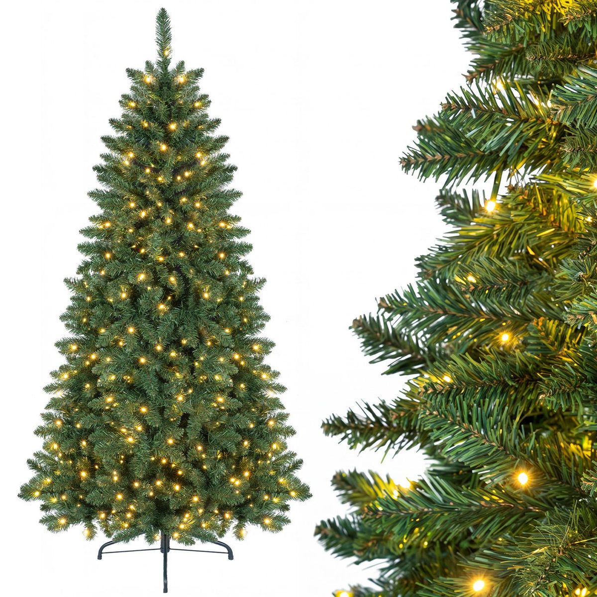 Sapin de Noël national artificiel pré-éclairé en demi-format de 6 pieds, 8 modes de clignotement, vert