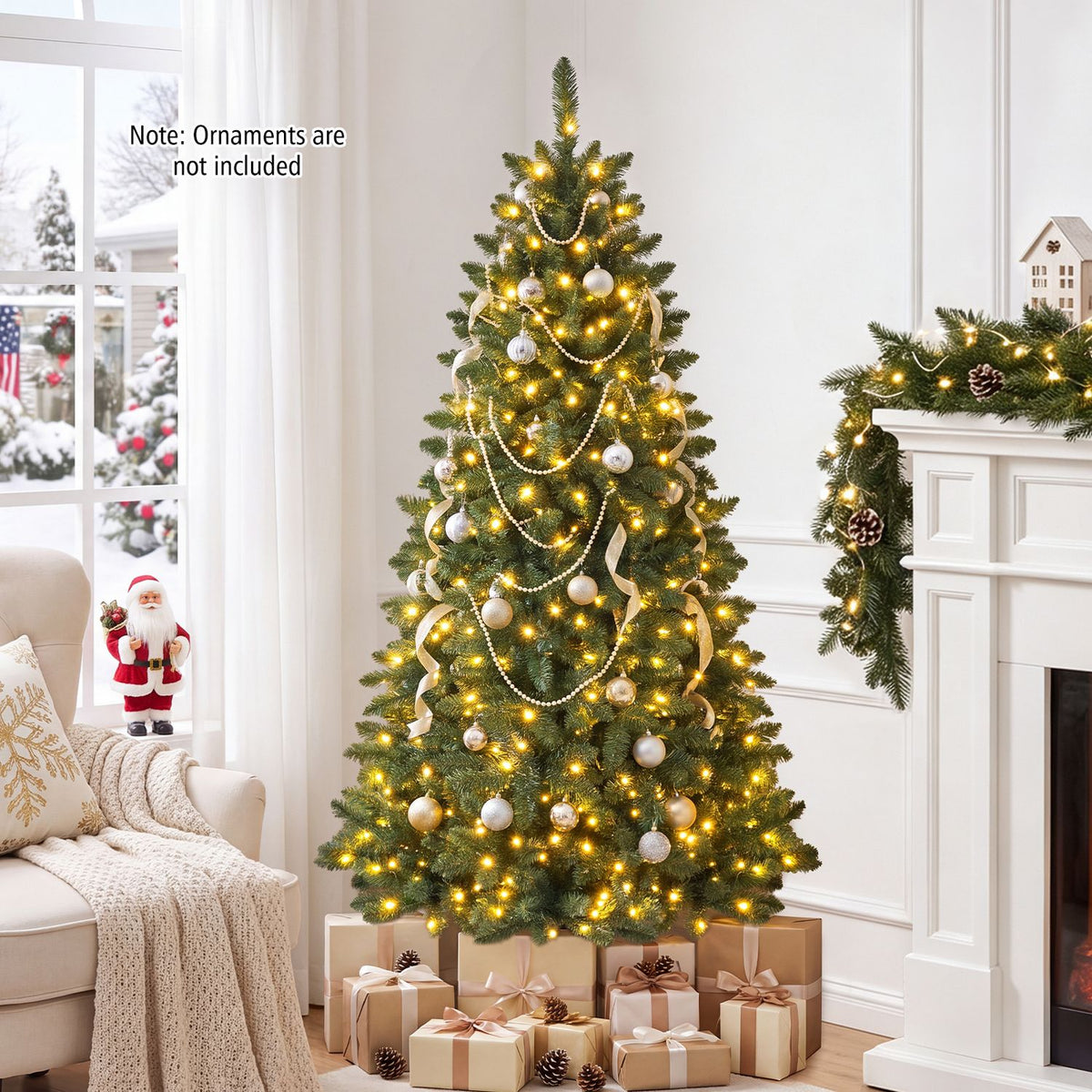 Sapin de Noël national artificiel pré-éclairé en demi-format de 6 pieds, 8 modes de clignotement, vert