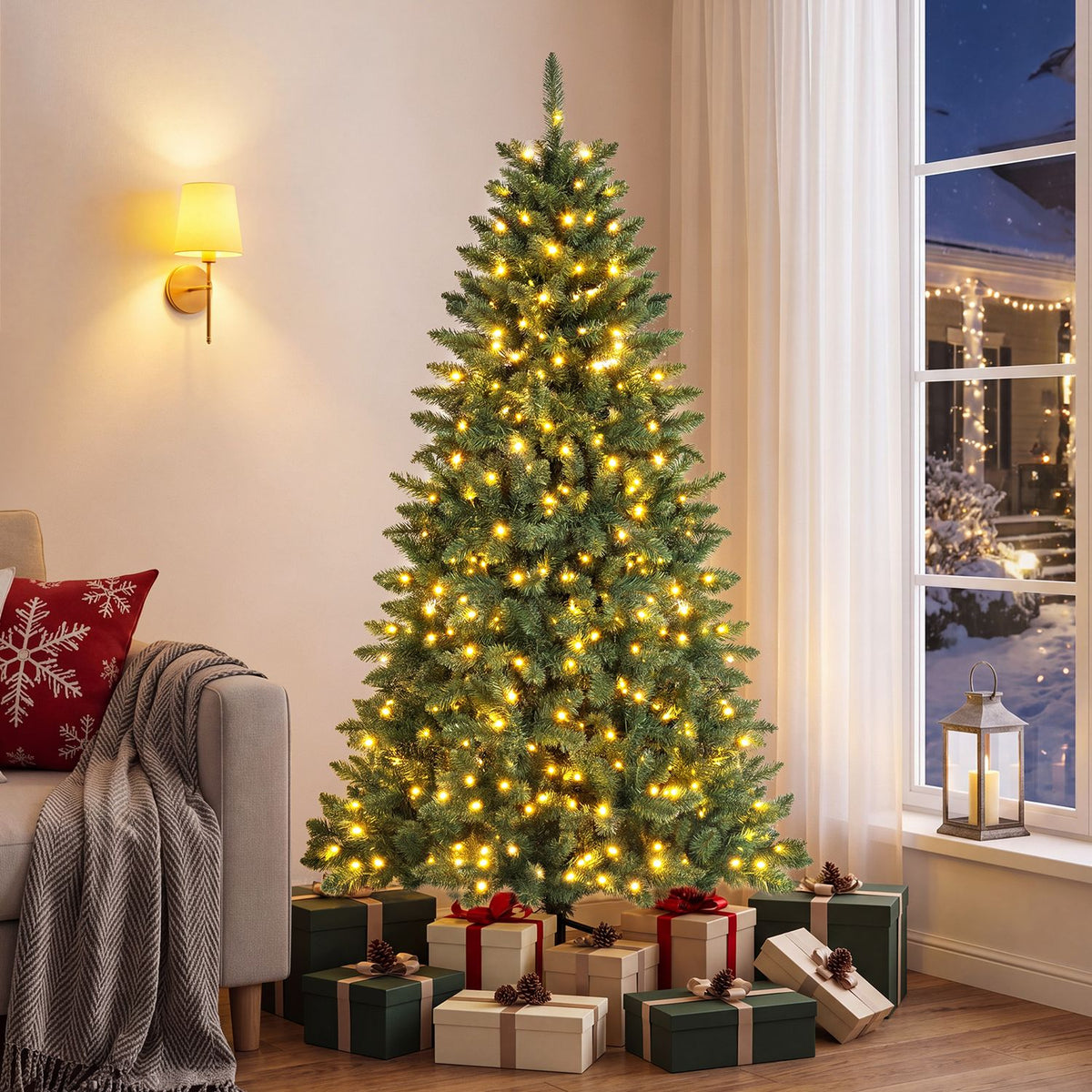 Sapin de Noël national artificiel pré-éclairé en demi-format de 6 pieds, 8 modes de clignotement, vert