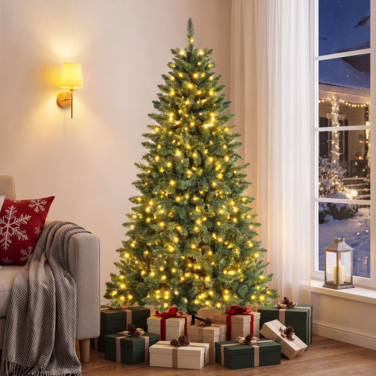 6 ft Pre-Lit Artificial Half National Christmas Tree, 8 Flash Modes, Green Christmas Tree Green at Gallery Canada