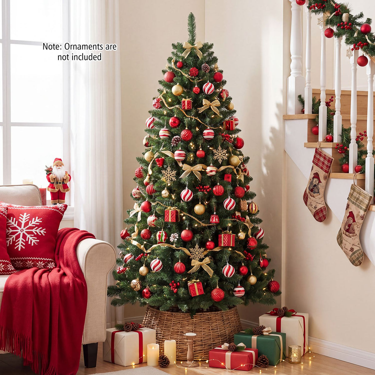 Sapin de Noël national artificiel pré-éclairé en demi-format de 6 pieds, 8 modes de clignotement, vert