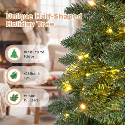 Sapin de Noël national artificiel pré-éclairé en demi-format de 6 pieds, 8 modes de clignotement, vert