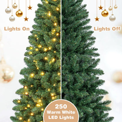 Sapin de Noël national artificiel pré-éclairé en demi-format de 6 pieds, 8 modes de clignotement, vert