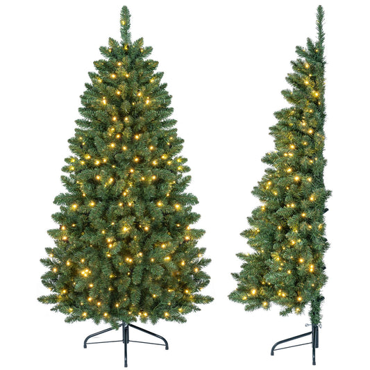 Pre-Lit Artificial Half Christmas Tree, 5 ft, 8 Flash Modes, Green Christmas Tree Green at Gallery Canada
