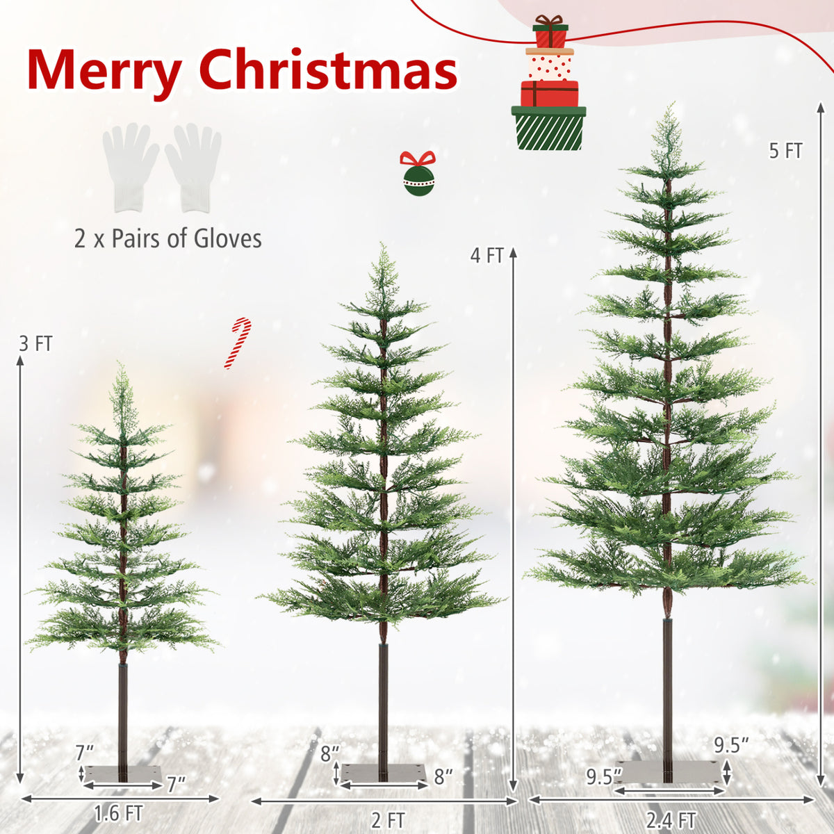 Ensemble de 3 sapins de Noël pré-éclairés en cyprès, 443 pointes PE, 220 lumières LED
