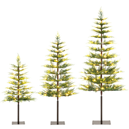 Ensemble de 3 sapins de Noël pré-éclairés en cyprès, 443 pointes PE, 220 lumières LED