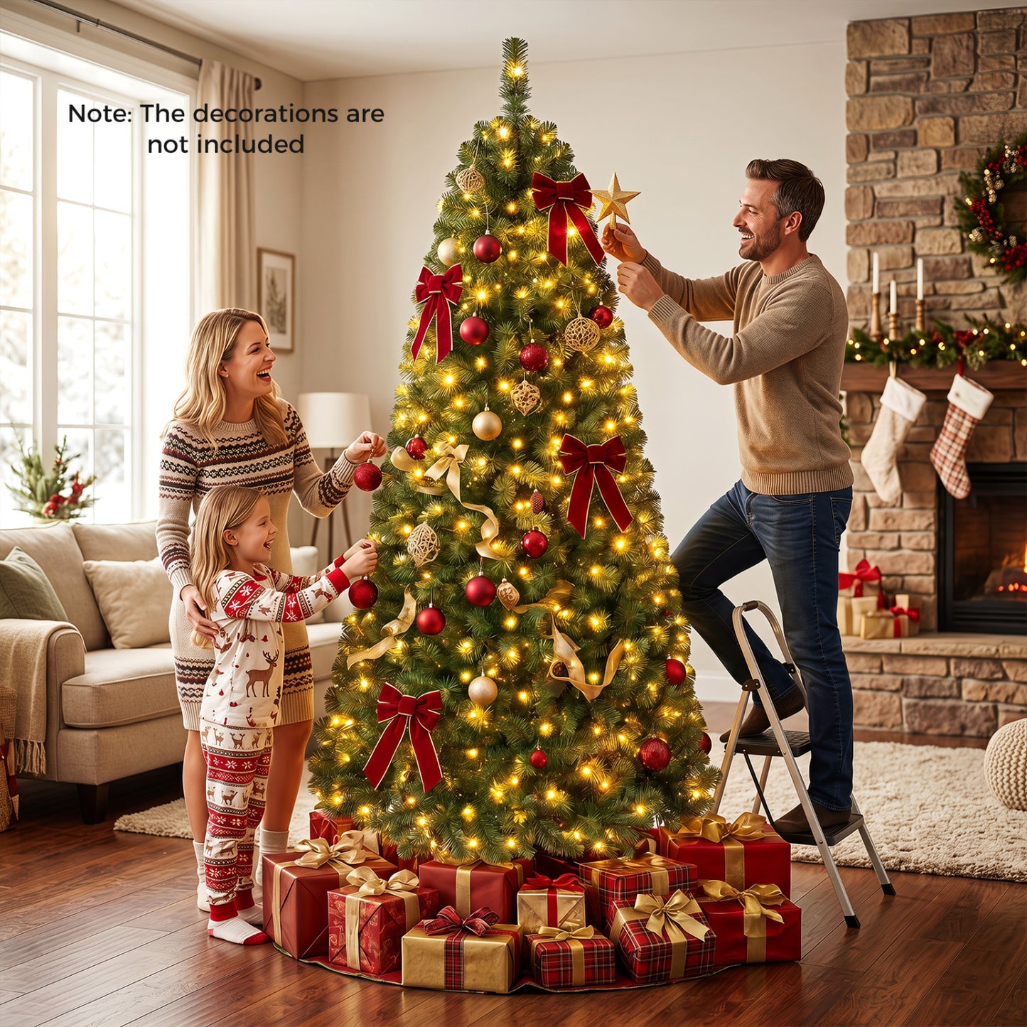 Pre-Lit Artificial Christmas Tree 7 Feet, Green