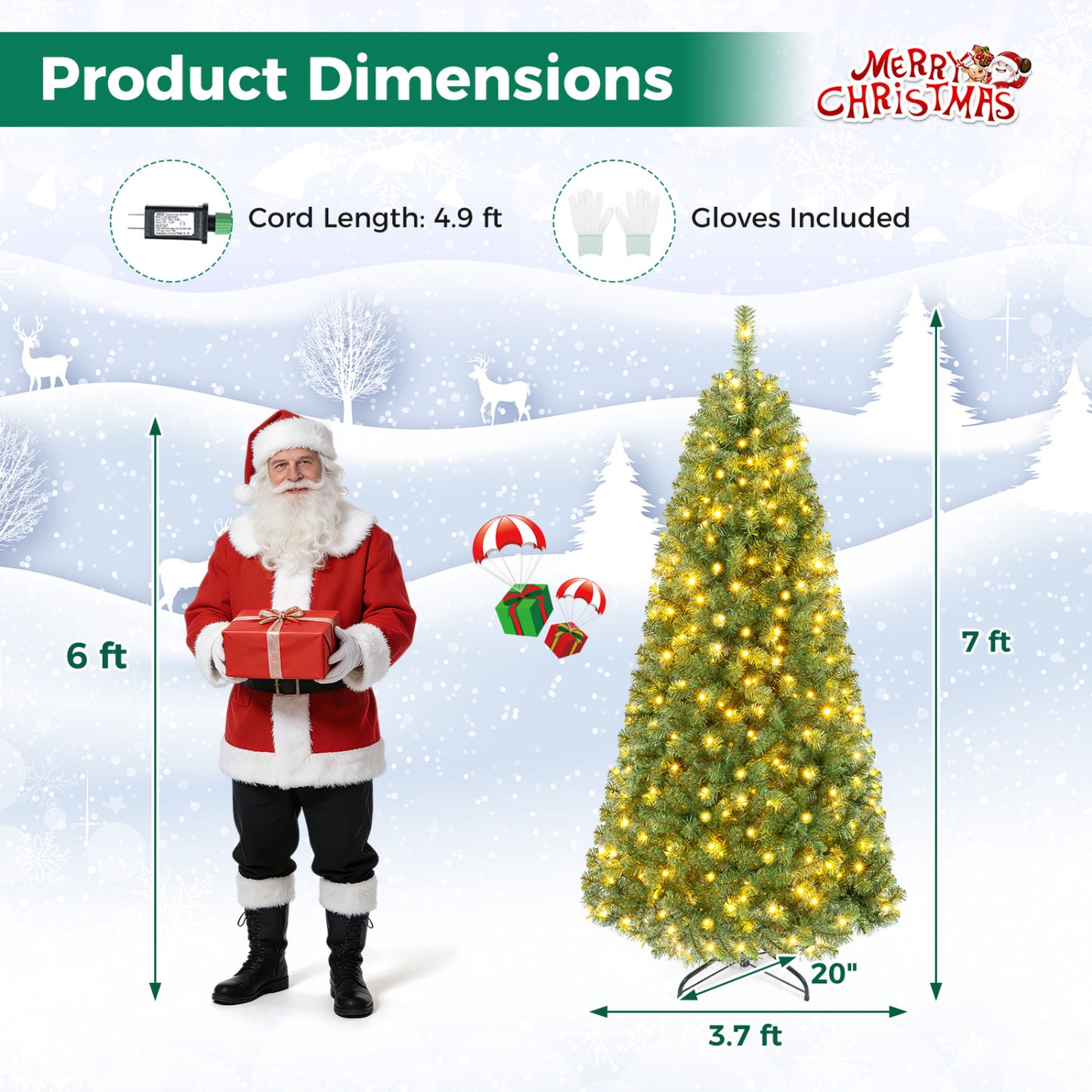 Pre-Lit Artificial Christmas Tree 7 Feet, Green