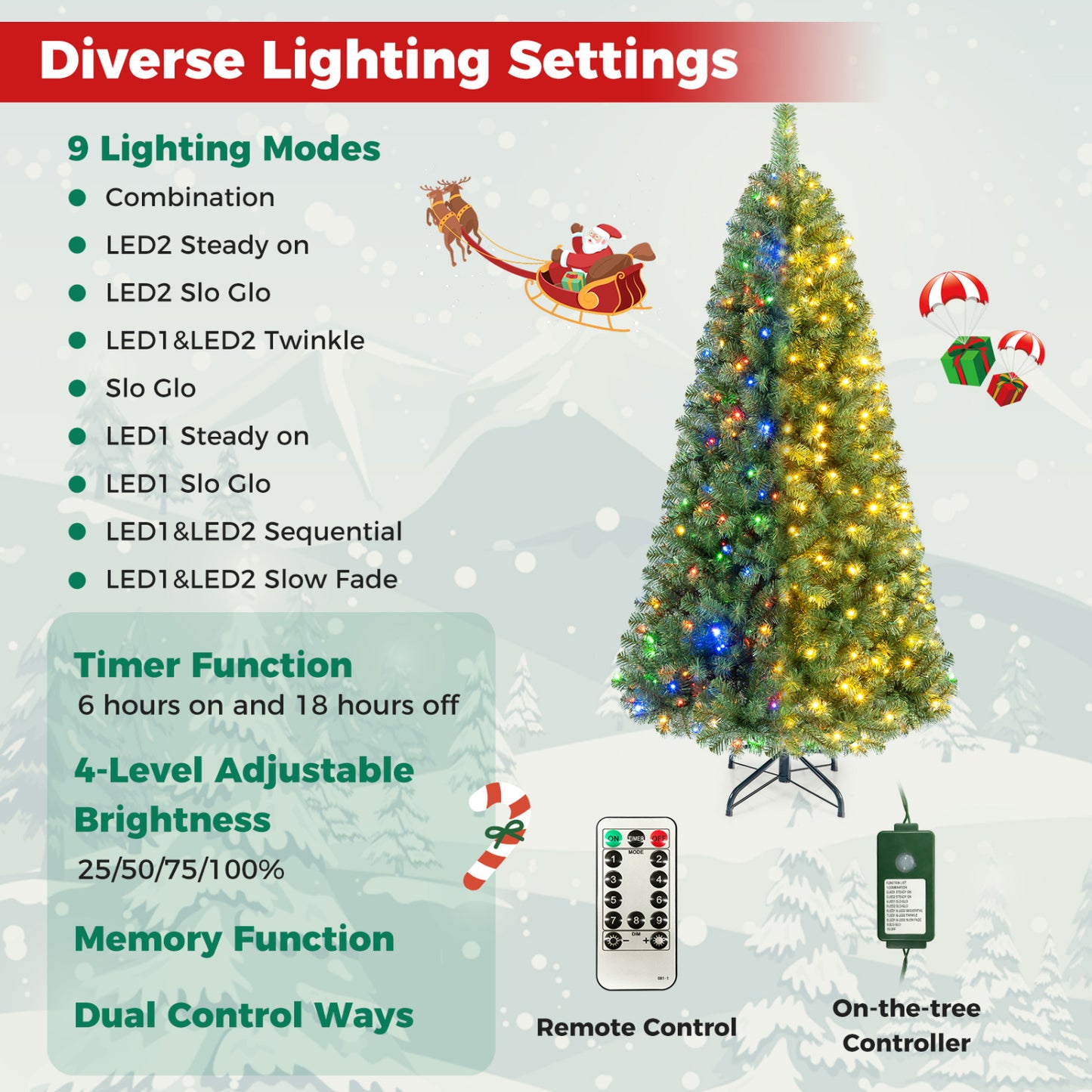 Pre-Lit Artificial Christmas Tree 7 Feet, Green