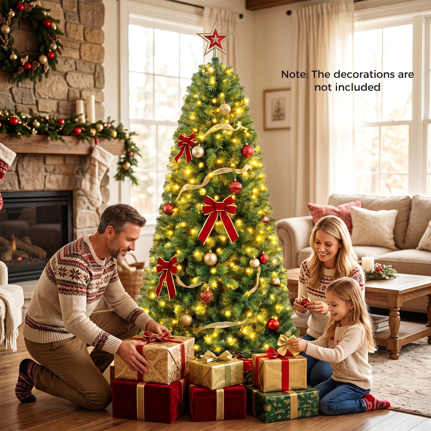 Pre-Lit Artificial Christmas Tree, 6 Ft, Green