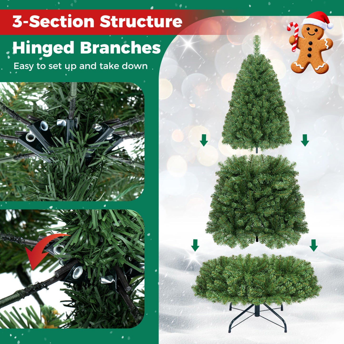 Pre-Lit Artificial Christmas Tree, 6 Ft, Green