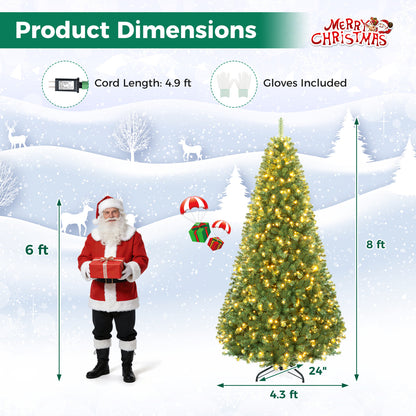 Pre-Lit Artificial Christmas Tree, 8 Ft, Green