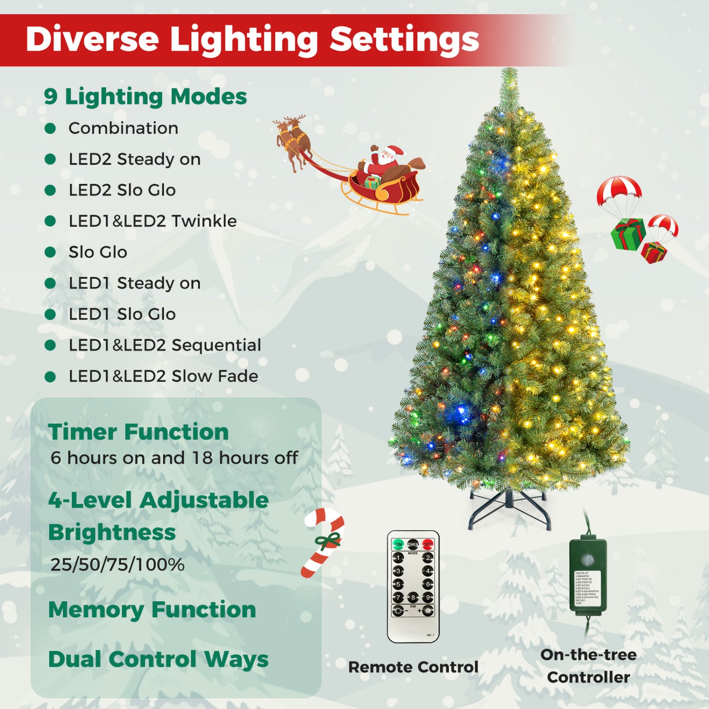 Pre-Lit Artificial Christmas Tree, 8 Ft, Green