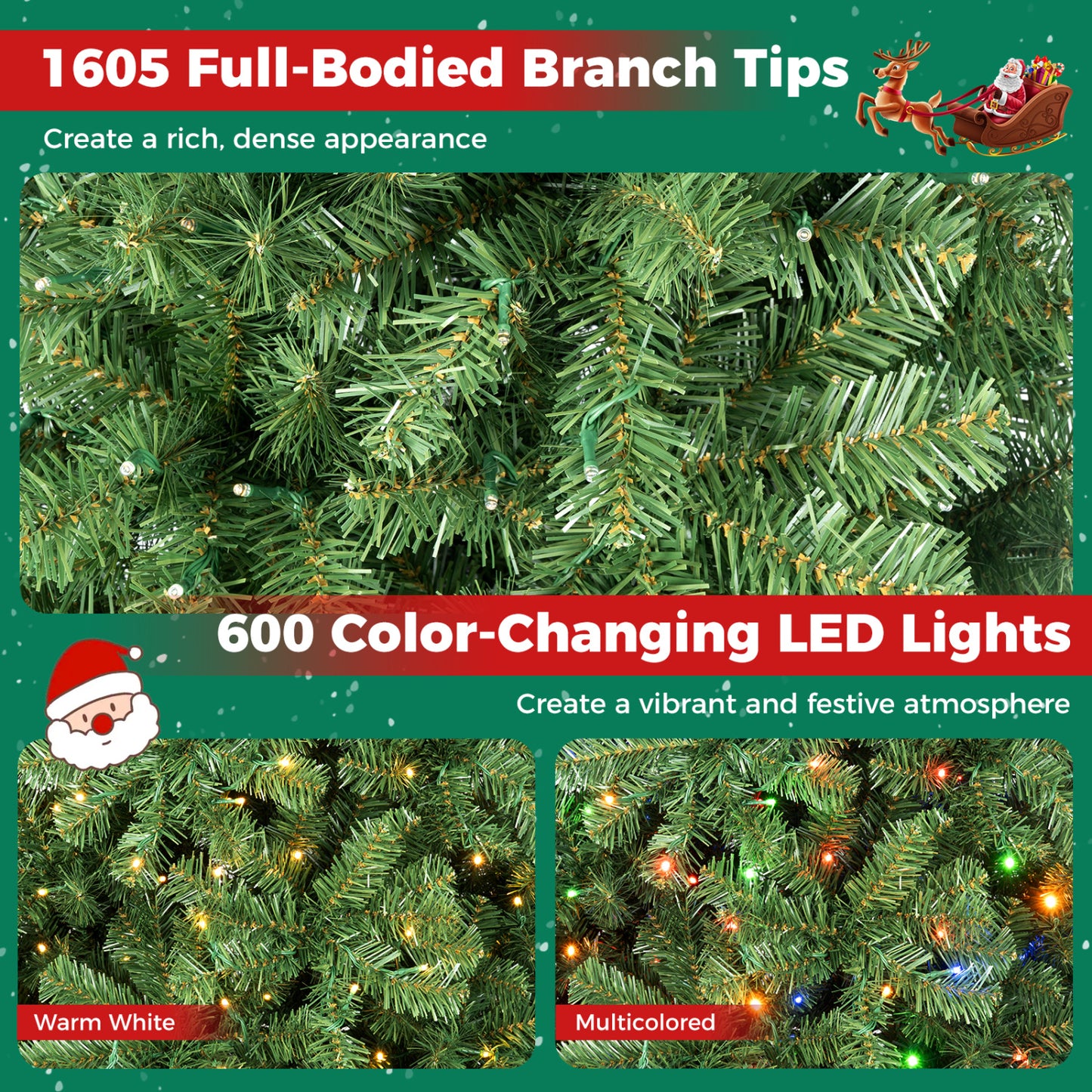 Pre-Lit Artificial Christmas Tree, 8 Ft, Green