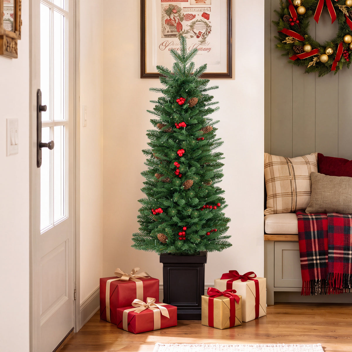 Pre-Lit Potted Artificial Christmas Tree, 4FT, Green