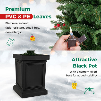 Pre-Lit Potted Artificial Christmas Tree, 4FT, Green