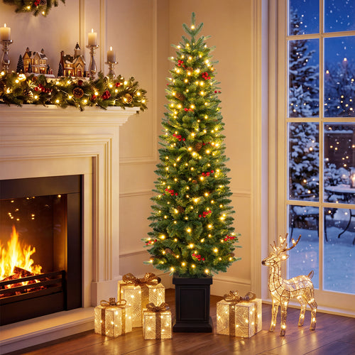 Pre-Lit Artificial Christmas Tree 100/150/200 LED Lights, 5FT, Green