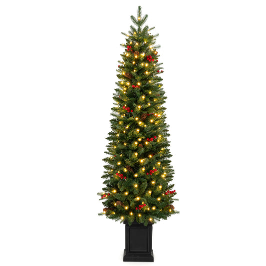 Pre-Lit Artificial Christmas Tree 100/150/200 LED Lights, 5FT, Green Christmas Tree Green at Gallery Canada
