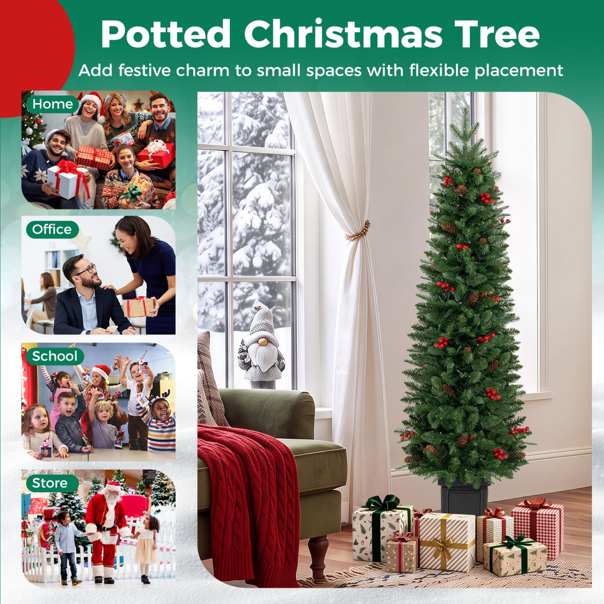 Pre-Lit Artificial Christmas Tree 100/150/200 LED Lights, 5FT, Green