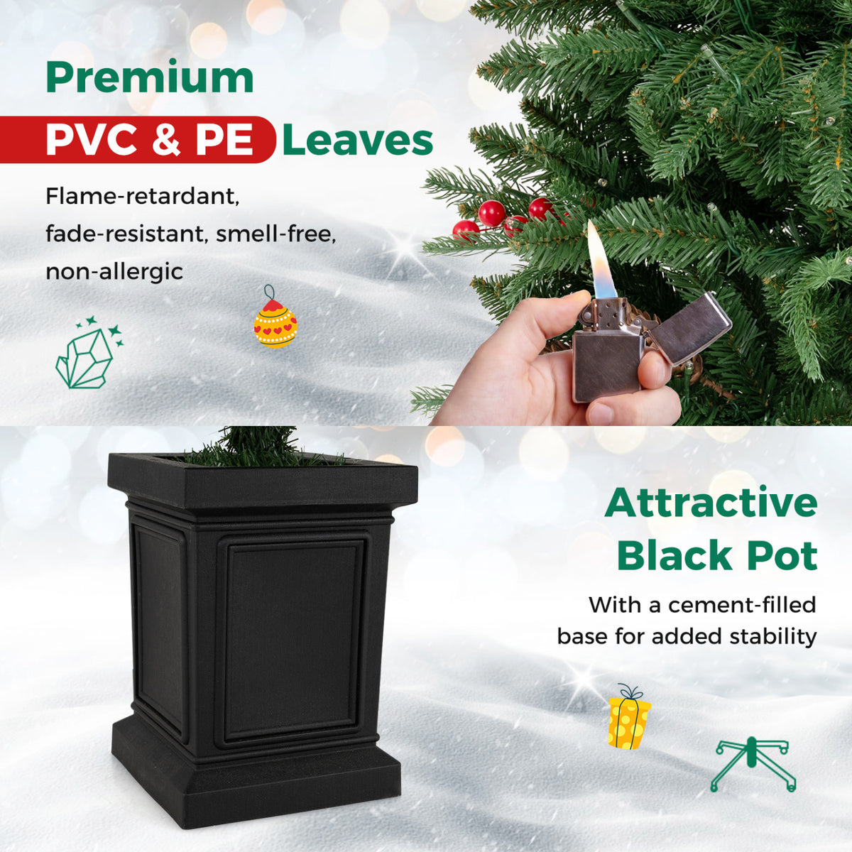 Pre-Lit Artificial Christmas Tree 100/150/200 LED Lights, 5FT, Green