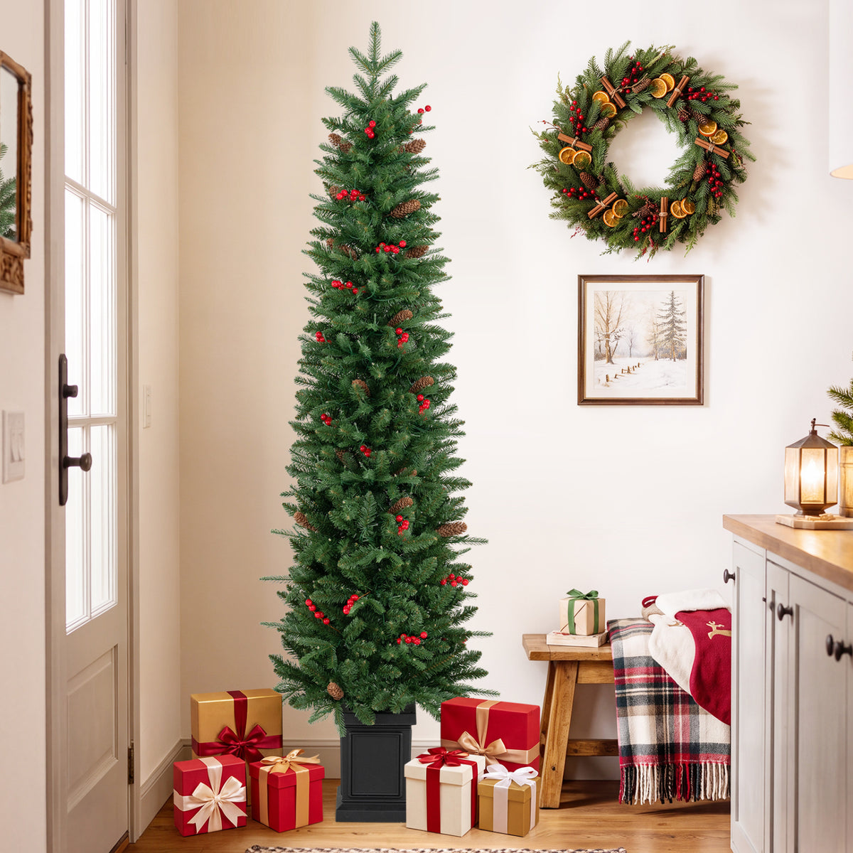 Sapin de Noël artificiel en pot pré-illuminé, 6 pieds, 100/150/200 lumières LED, Vert