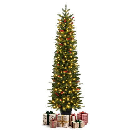 Sapin de Noël artificiel en pot pré-illuminé, 6 pieds, 100/150/200 lumières LED, Vert
