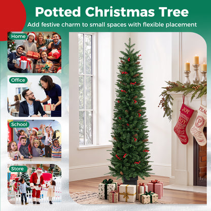 Sapin de Noël artificiel en pot pré-illuminé, 6 pieds, 100/150/200 lumières LED, Vert
