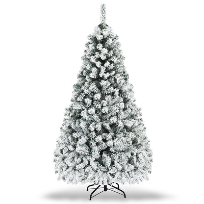 Pre-Lit Snow Flocked Hinged Artificial Christmas Tree, 6 ft, White Christmas Tree White at Gallery Canada