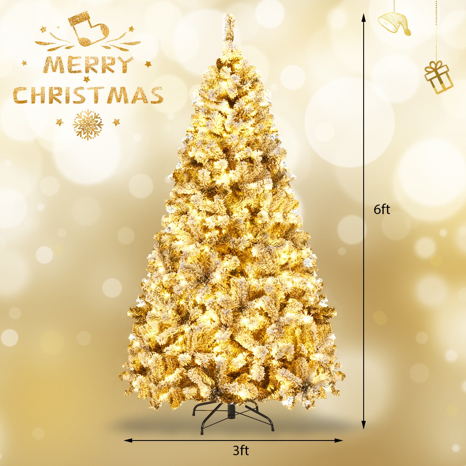 Pre-Lit Snow Flocked Hinged Artificial Christmas Tree, 6 ft, White Christmas Tree at Gallery Canada