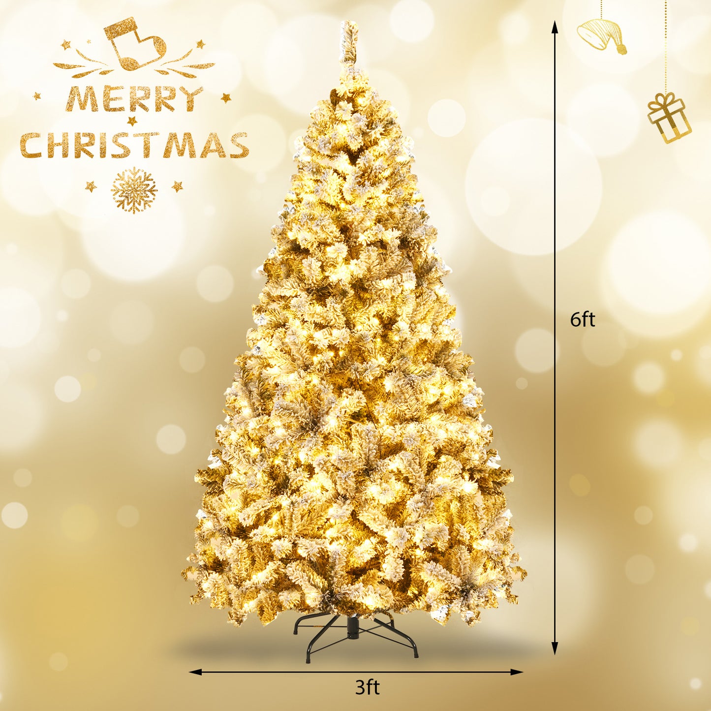 Pre-Lit Snow Flocked Hinged Artificial Christmas Tree, 6 ft, White Christmas Tree at Gallery Canada