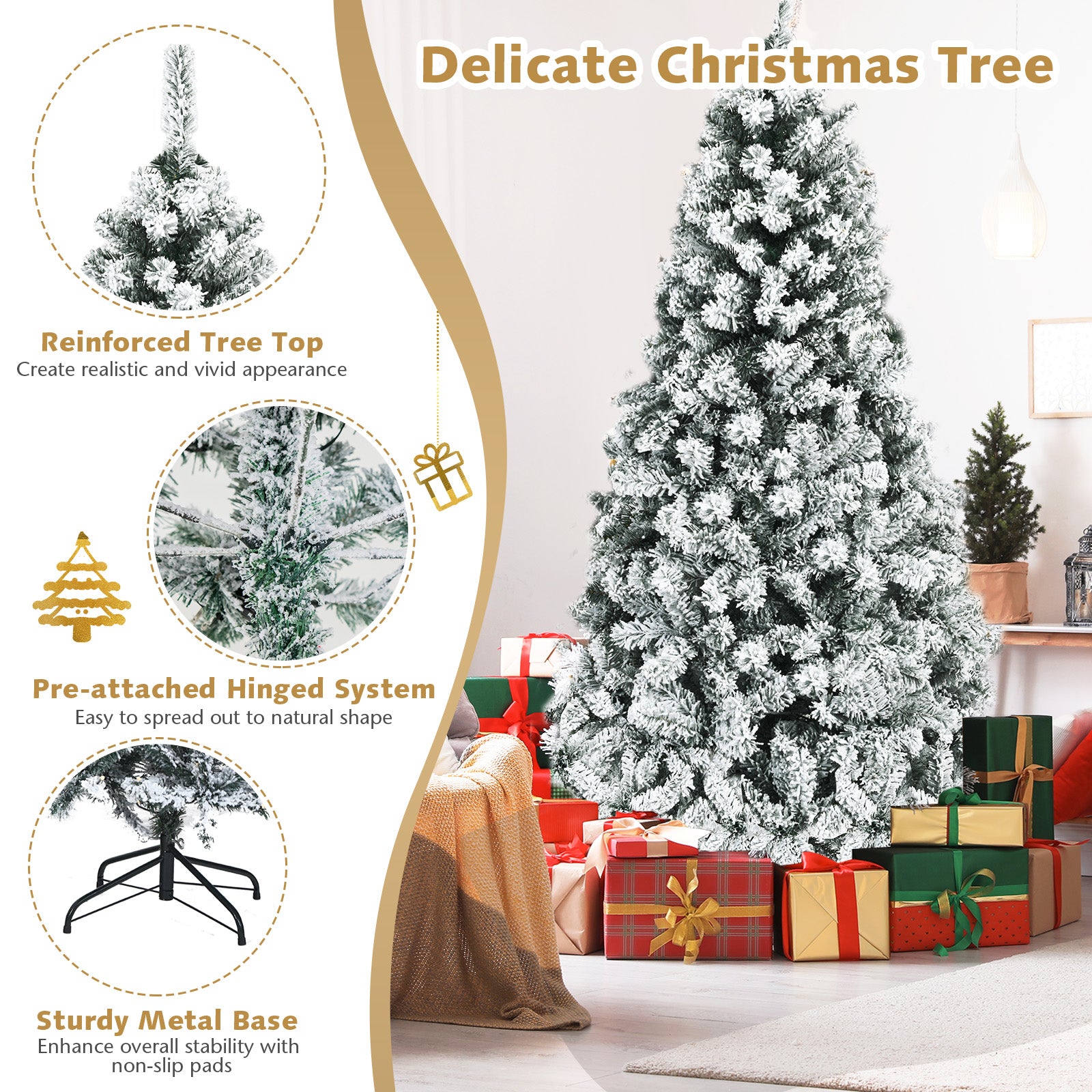 Pre-Lit Snow Flocked Hinged Artificial Christmas Tree, 6 ft, White Christmas Tree at Gallery Canada