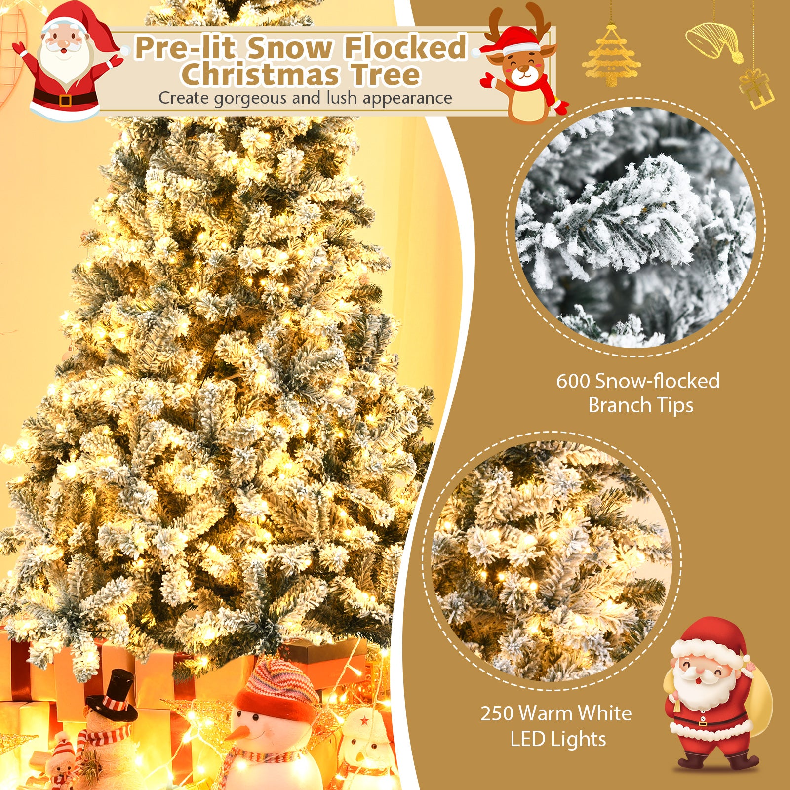 Pre-Lit Snow Flocked Hinged Artificial Christmas Tree, 6 ft, White Christmas Tree at Gallery Canada