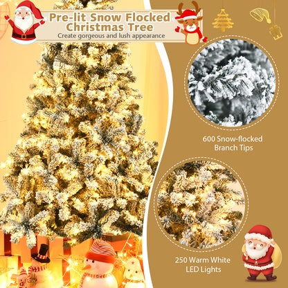 Pre-Lit Snow Flocked Hinged Artificial Christmas Tree, 6 ft, White Christmas Tree at Gallery Canada