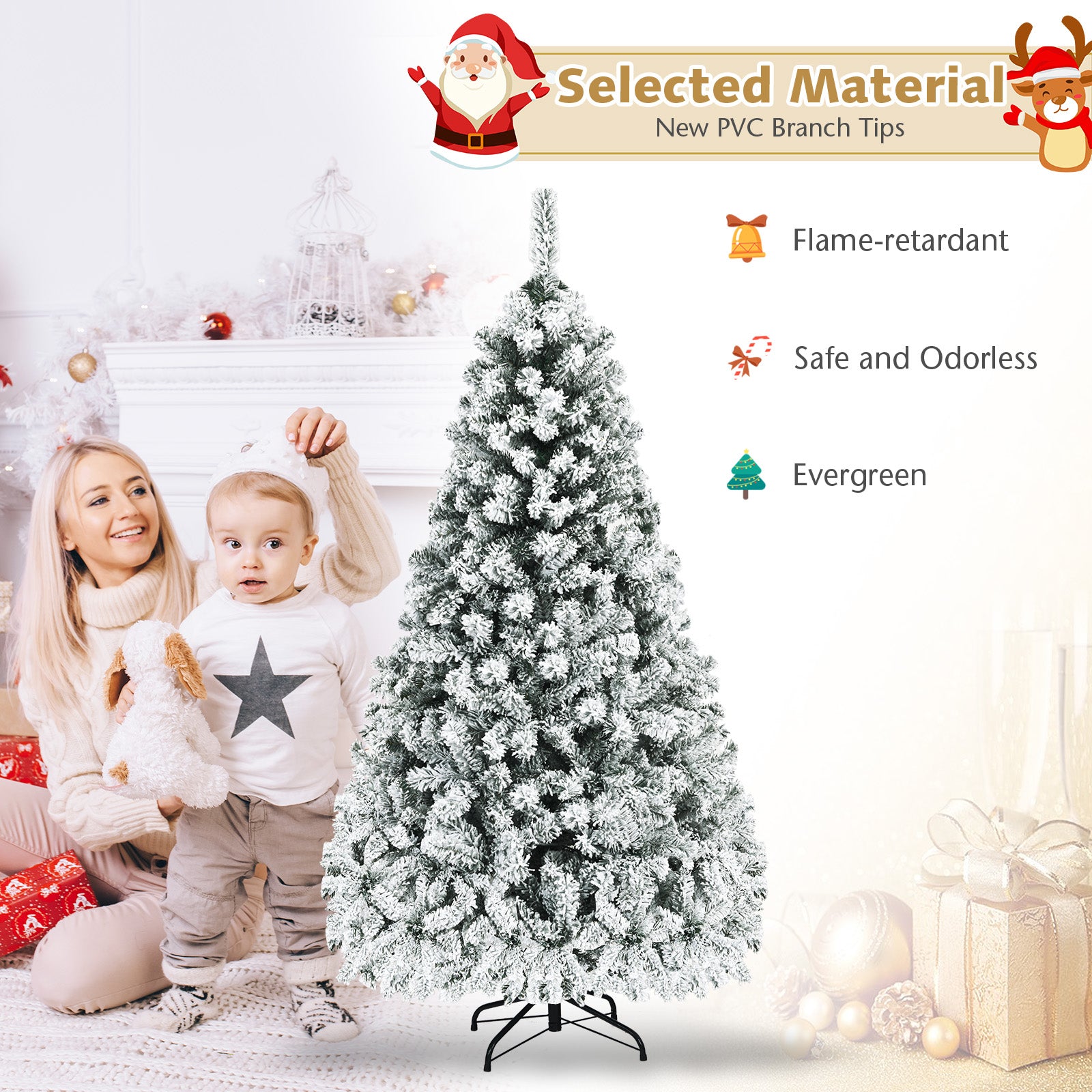 Pre-Lit Snow Flocked Hinged Artificial Christmas Tree, 6 ft, White Christmas Tree at Gallery Canada