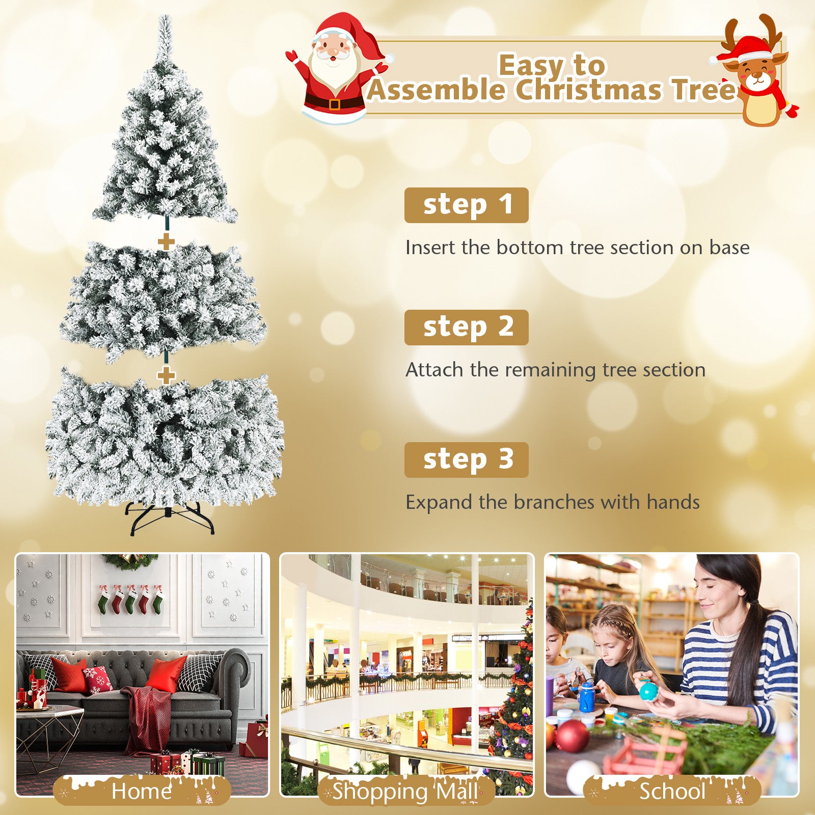 Pre-Lit Snow Flocked Hinged Artificial Christmas Tree, 6 ft, White Christmas Tree at Gallery Canada