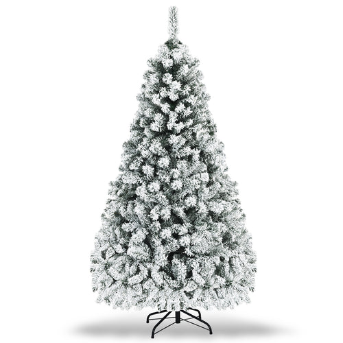Snow Flocked Hinged Artificial Christmas Tree, 7.5 ft, White